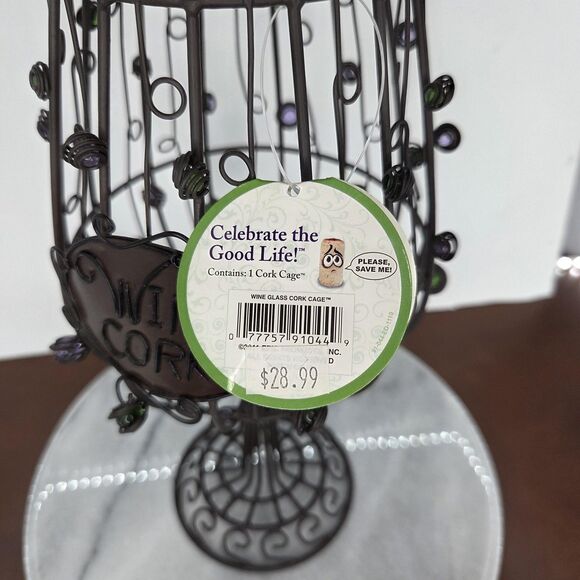 Wine Cork Cage Holder Glass Shape Metal Decor Bead Grape Accents Storage Contain - Picture 9 of 10